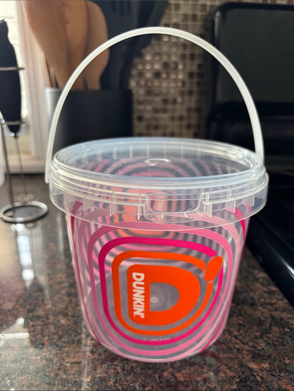 Dunkin Pink Orange Branded Reusable Coffee Accessory Bucket